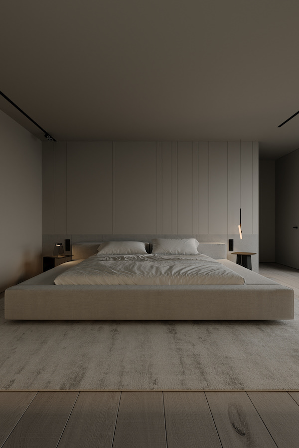 Серо-бежевая спальня в стиле минимализм