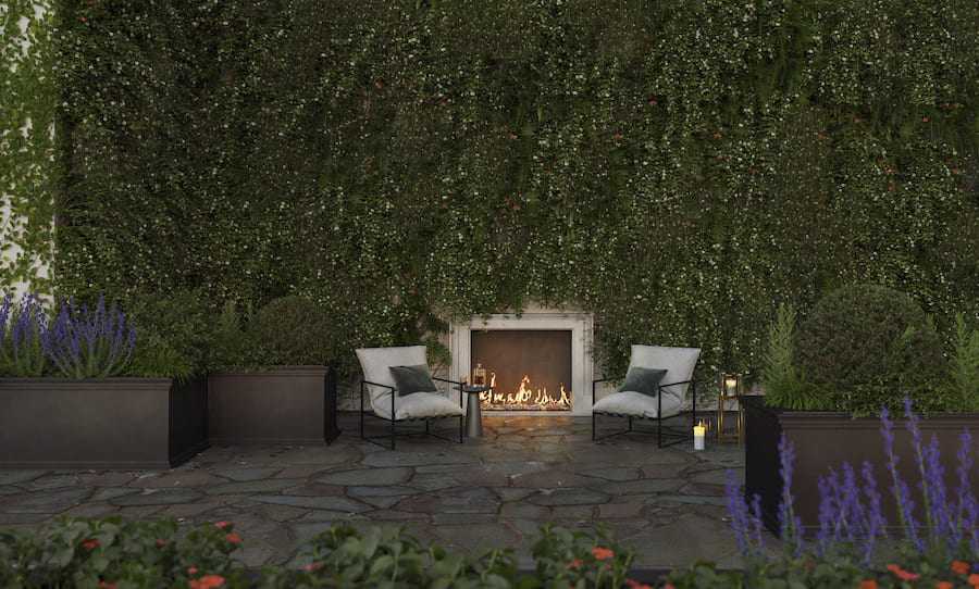 Мебель может стать не только удобным местом для отдыха, но и элементом декора, который дополнит общую композицию и придаст вашему саду уникальный облик Два кресла стоят рядом с камином в саду