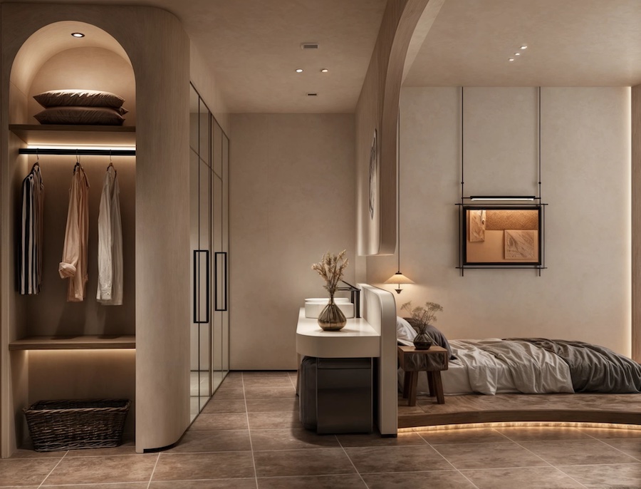 Спальня, коридор, гардеробная, встроенная подсветка