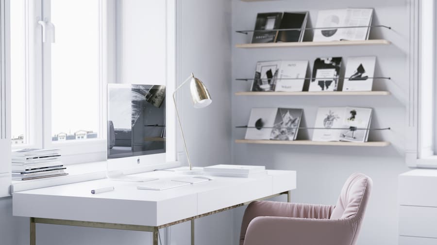 Рабочий стол в белом кабинете