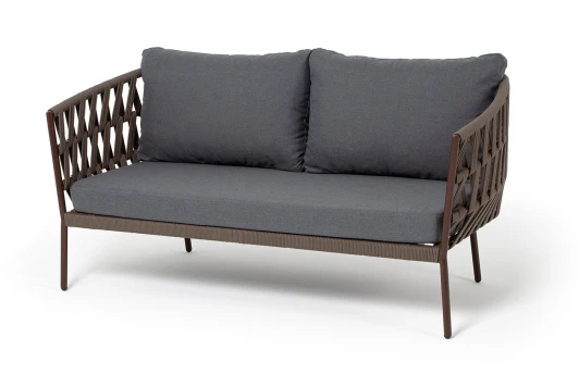 DIE-S-2-001 RAL8016 Mua brown(D-gray027) OLD "Диего" диван 2-местный плетеный из роупа, каркас алюминий коричневый (RAL8016) муар, роуп коричневый круглый, ткань темно-серая 027 4SIS DIE-S-2-001 RAL8016 Mua brown(D-gray027) OLD