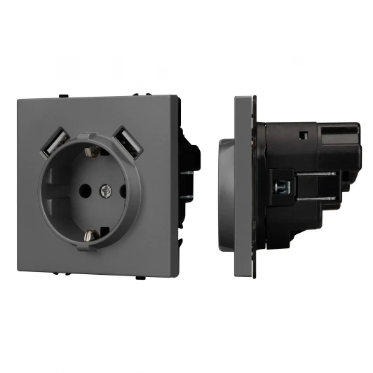 054291(1) Розетка ARL NOBE зк со шторками с USB тип А+А софт-тач серый базальт SCT-MUAA-SFPL-GR (250V, 16A) (Arlight,) 054291(1)