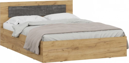 539298 Кровать Woodville Taika 140х200 дуб золотой / камень темный