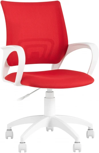 УТ000036063 Кресло офисное Topchairs ST-BASIC-W спинка белая сетка сиденье красная ткань крестовина белый пластик УТ000036063