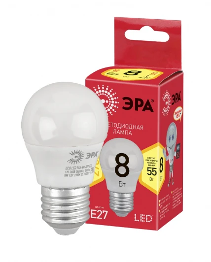 ECO LED P45-8W-827-E27 R Лампочка светодиодная E27 8W ЭРА ECO LED P45-8W-827-E27