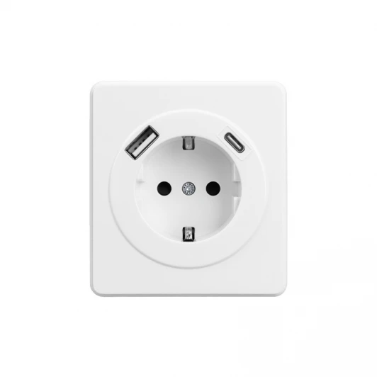KR-78-0704-1 Розетка 1-ая с/з с/у з/ш 16А с USB A+C быстрой зарядки 5В/3А перламутр Kranz Round KR-78-0704-1
