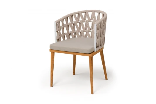 DIE-CH-T002 W Mua beige(beige052) "Диего" стул плетеный из роупа, основание дуб каркас из стали белый муар, роуп бежевый круглый, ткань бежевая 052 4SIS DIE-CH-T002 W Mua beige(beige052)
