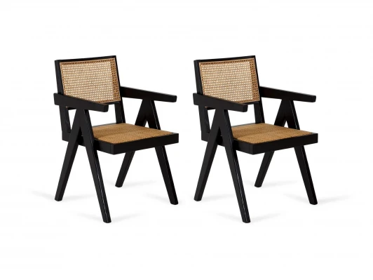 966325 Комплект стульев Baltimore 2 шт. ОГОГО Обстановочка! 966325 (Массив,Дерево,Ротанг/Бежевый,Черный)