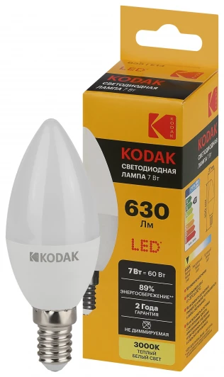 LED KODAK B35-7W-830-E14 K Светодиодная лампа Kodak LED B35-7W-830-E14 K 7Вт свеча теплый белый свет Е14 (Б0057623)