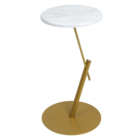 009507 Стол приставной круглый МеталлАрт М015 белый мрамор/золото Mebelik 009507
