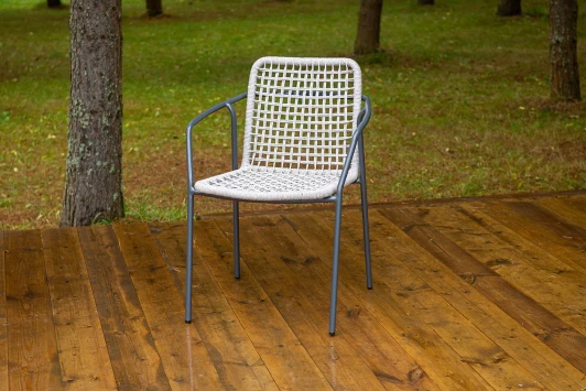 1-101270-RAL7024 "Тунис" стул плетеный из роупа, каркас алюминий темно-серый (RAL7024), роуп светло-серый 4SIS 1-101270-RAL7024