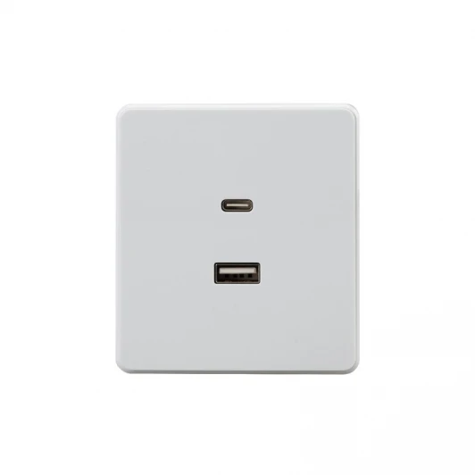 KR-78-0734-1 Розетка USB-A+Type-C 3А с функцией быстрой зарядки перламутр Kranz Round KR-78-0734-1