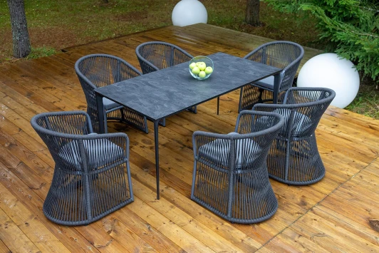 ROM-CM6T1-7-SET D-gray "Романо" обеденная группа на 6 персон, каркас темно-серый, роуп темно-серый 4SIS ROM-CM6T1-7-SET D-gray