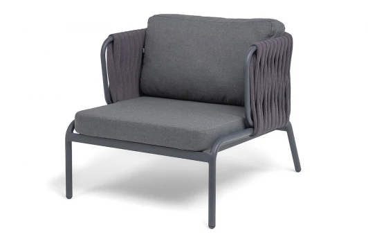 RON-A-001 RAL7024 MuaT-grey(D-gray027) "Ронда" кресло плетеное из роупа, каркас алюминий темно-серый (RAL7024) муар, роуп серый 40 мм tex, ткань темно-серая 027 4SIS RON-A-001 RAL7024 MuaT-grey(D-gray027)
