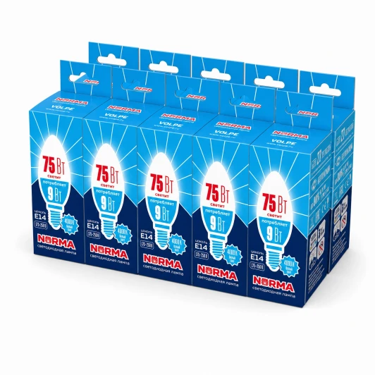 LED-C37-9W/NW/E14/FR/NR SET10 Лампочка светодиодная E14 9Вт Volpe NORMA LED-C37-9W/NW/E14/FR/NR SET10