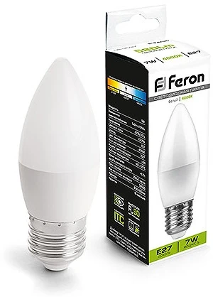 41380 Лампа светодиодная Feron 41380 LB-3097, C37 (свеча) 7W 220V E27 4000К