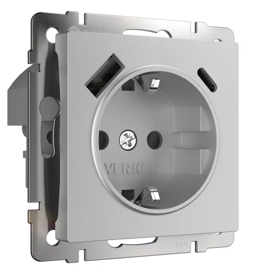 W1171706 Розетка с заземлением, шторками и USB тип A+C Werkel W1171706 (серебряный)