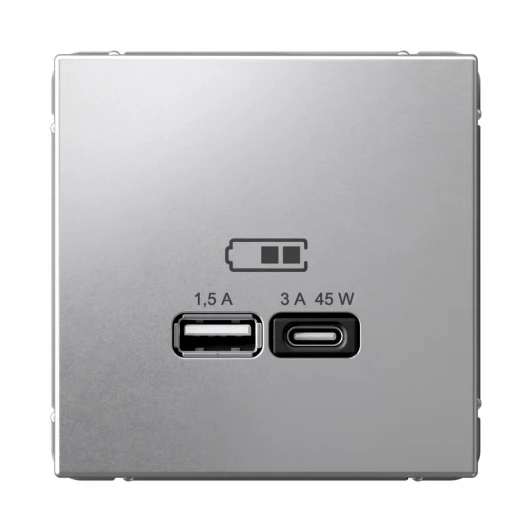 GAL000329 Розетка с быстрой зарядкой USB Type A+С 45Вт (алюминий) Systeme Electric GAL000329