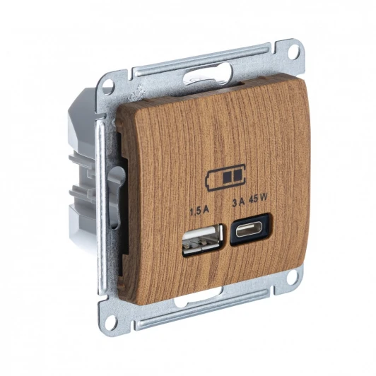 GSL000529 Розетка с быстрой зарядкой USB Type A+С 45Вт (дуб) Systeme Electric Glossa GSL000529