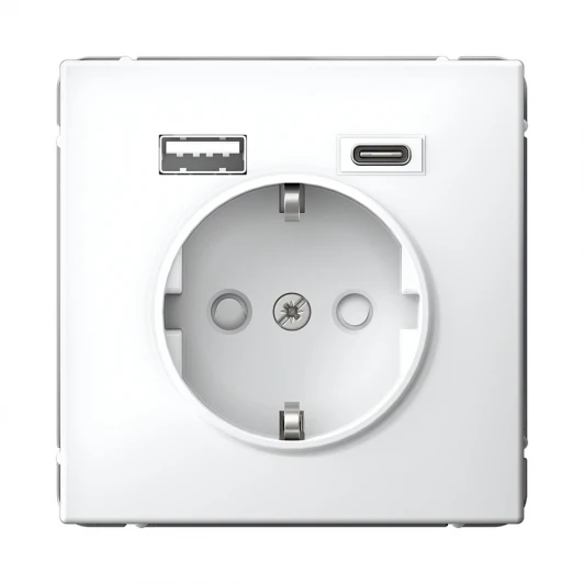 GAL000132 Розетка с заземлением, шторками и USB Type A+С (белый) Systeme Electric GAL000132