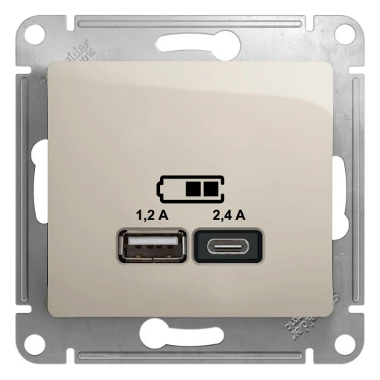 GSL000939 Розетка USB Type A+С (молочный) Systeme Electric Glossa GSL000939