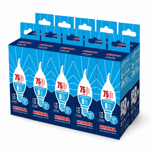 LED-CW37-9W/NW/E14/FR/NR SET10 Лампа светодиодная "свеча на ветру", матовая 4000K (упаковка 10 штук) Volpe Norma LED-CW37-9W/NW/E14/FR/NR SET10