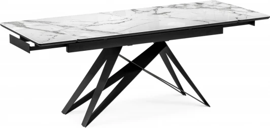 553571 Кухонный стол Notta Блэкберн 140(200)х80х75 белый мрамор / черный (Стекло) арт.553571