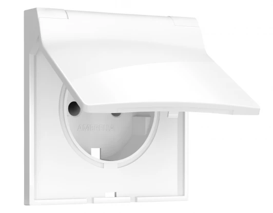 SP1080 Лицевая панель SIGMA (Белый глянец) для электрической розетки с заземлением со шторками и крышкой IP44 Ambrella Volt QUANT PRO SP1080