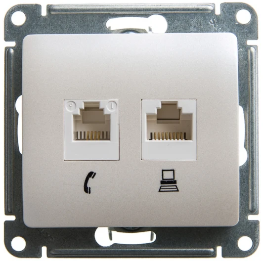 GSL000685 Розетка двойная телефонная RJ-11+Ethernet RJ-45 (перламутр) Systeme Electric Glossa GSL000685