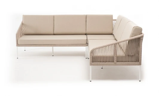 KAN-MS-001 W Mua beige(beige) "Канны" диван модульный плетеный из роупа, каркас алюминий белый, роуп бежевый круглый, ткань бежевая 035 4SIS KAN-MS-001 W Mua beige(beige)