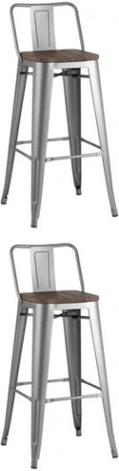 УТ000038379 Стул барный TOLIX WOOD со спинкой серебристый матовый 2 шт Stool Group (арт.УТ000038379)