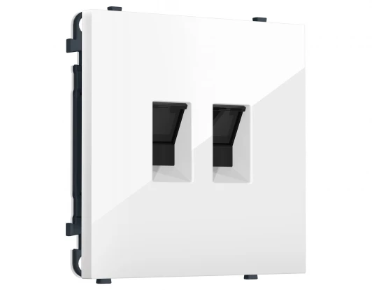 MS112110 Комплект механизма розетки Ethernet RJ-45 двойной с защитной шторкой (Белый глянец) Ambrella Volt QUANT PRO MS112110