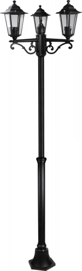 HL270P (075-012-0005) black Столб уличный Horoz Erguvan, 3 плафона, черный с прозрачным