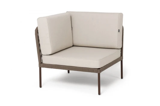 KAN-MС-001 RAL8016 Mua brown(beige15052) "Канны" угловой модуль плетеный из роупа, каркас алюминий коричневый (RAL8016) муар, роуп коричневый круглый, ткань бежевая 15052 4SIS УТ-00013577