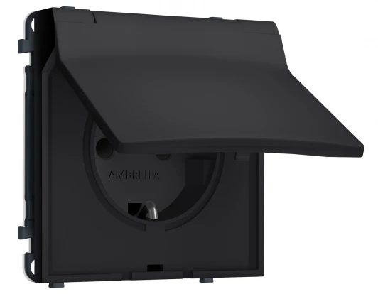MS988010 Комплект механизма электрической розетки с заземлением, шторками и защитной крышкой (Черный Мягкое касание) Ambrella Volt QUANT PRO MS988010