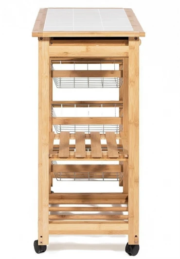 12122 Столик передвижной кухонный разделочный (mod. JW3-2063) натуральный (прессованный бамбук/плитка)