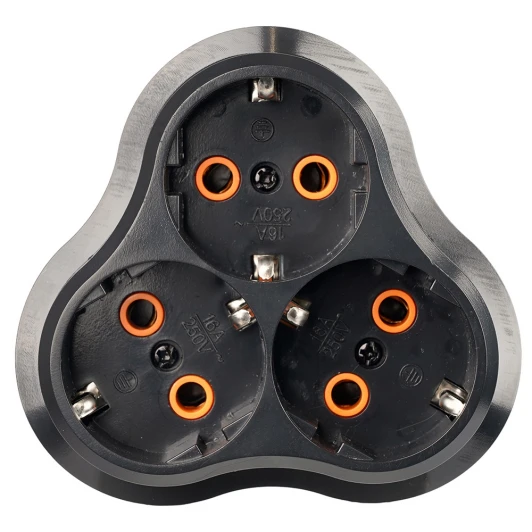 50682 Разветвитель сетевой 3-местный с/з ADP16-23-21, 250V 16A ABS пластик, черный Stekker 50682