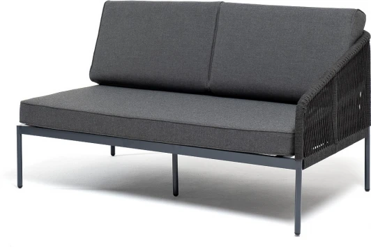 KAN-MLS2-001 RAL7024 Mua D-grey(D-gray027) "Канны" левый модуль плетеный из роупа, каркас алюминий темно-серый (RAL7024) муар, роуп темно-серый круглый, ткань темно-серая 027 4SIS арт.УТ-00007132