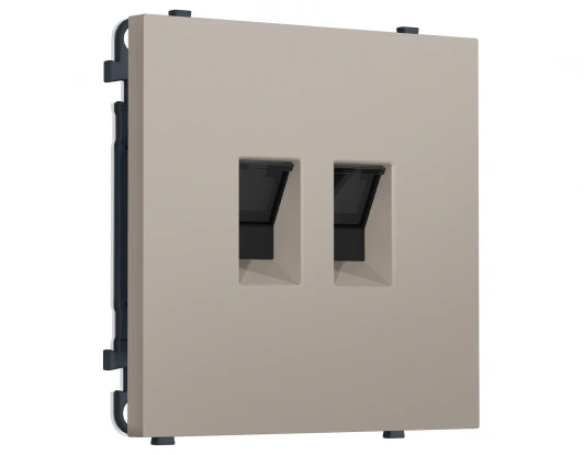 MS372110 Комплект механизма розетки Ethernet RJ-45 двойной с защитной шторкой (Серо-бежевый матовый) Ambrella Volt QUANT PRO MS372110