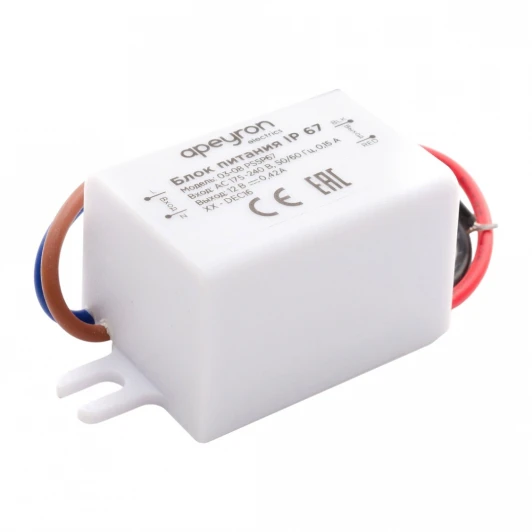 03-08 Блок питания 12В, 5 Вт, IP67, 0,42А, пластик Apeyron 03-08