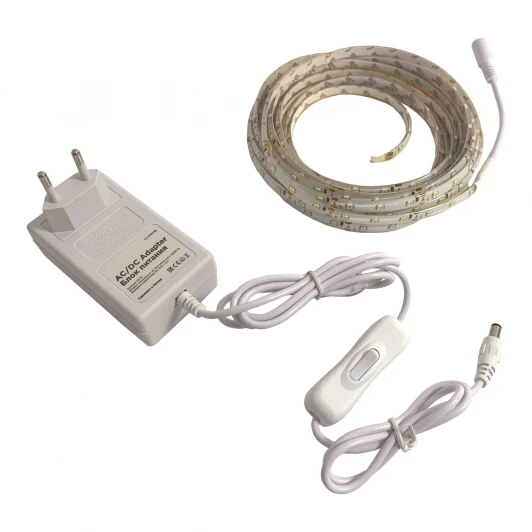 SL-26 Комплект светодиодной ленты 12В 4,8Вт/м SMD3528 60д/м IP65 220Лм/м ширина подложки 8мм, 5м 6500К с аксессуарами OGM SL-26