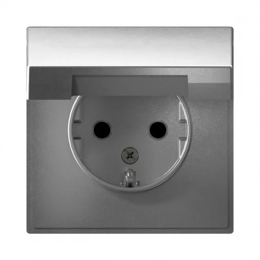 GAL000346 Розетка с заземлением, шторками и крышкой (алюминий) Systeme Electric GAL000346