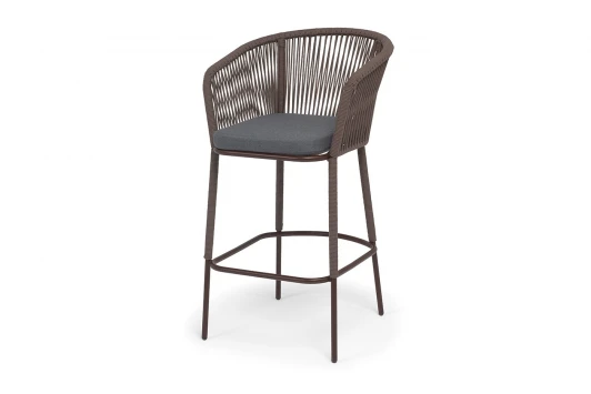 MAR-BCH-st002 RAL8016 Mua brown(D-gray027) "Марсель" стул барный плетеный из роупа, каркас из стали коричневый (RAL8016) муар, роуп коричневый круглый, ткань темно-серая 027 NEW 4SIS MAR-BCH-st002 RAL8016 Mua brown(D-gray027)