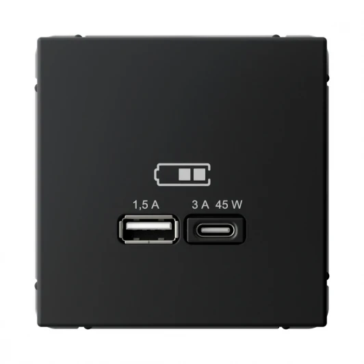 GAL001029 Розетка с быстрой зарядкой USB Type A+С 45Вт (карбон) Systeme Electric GAL001029