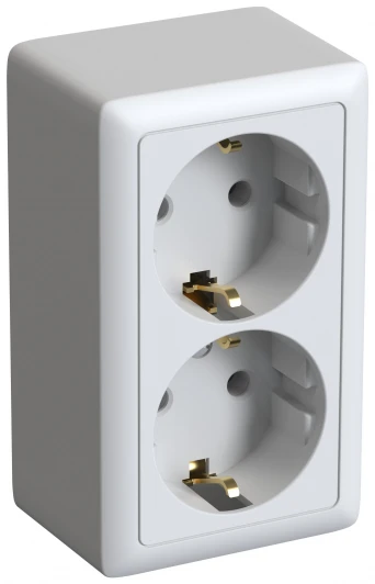 RA16-238I-B Розетка накладная двойная с заземлением (белый) Systeme Electric HIT RA16-238I-B