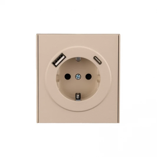 KR-78-0704-8 Розетка 1-ая с/з с/у з/ш 16А с USB A+C быстрой зарядки 5В/3А шелк Kranz Strong KR-78-0704-8