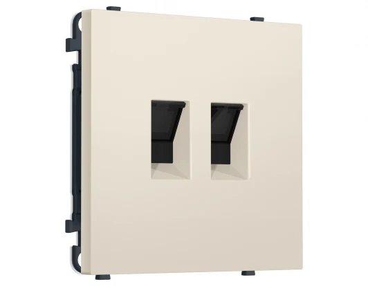 MS332110 Комплект механизма розетки Ethernet RJ-45 двойной с защитной шторкой (Бежевый матовый) Ambrella Volt QUANT PRO MS332110