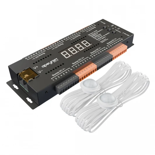 04-63 Контроллер для лестницы, 12В/24В 480/960Вт 32CH*1,5А, 4 реж., 10 скор., черный Apeyron 04-63