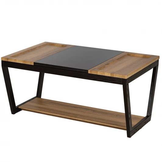 009856 Стол журнальный BeautyStyle 33 дуб вотан/черный/стекло черное Mebelik 009856