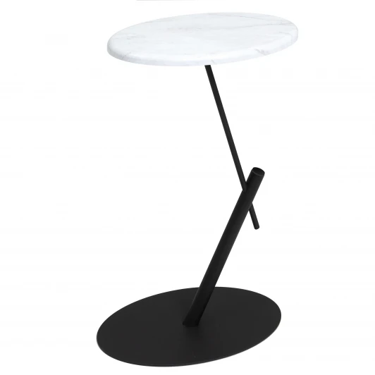 009510 Стол приставной овальный МеталлАрт М015 белый мрамор/черный Mebelik 009510